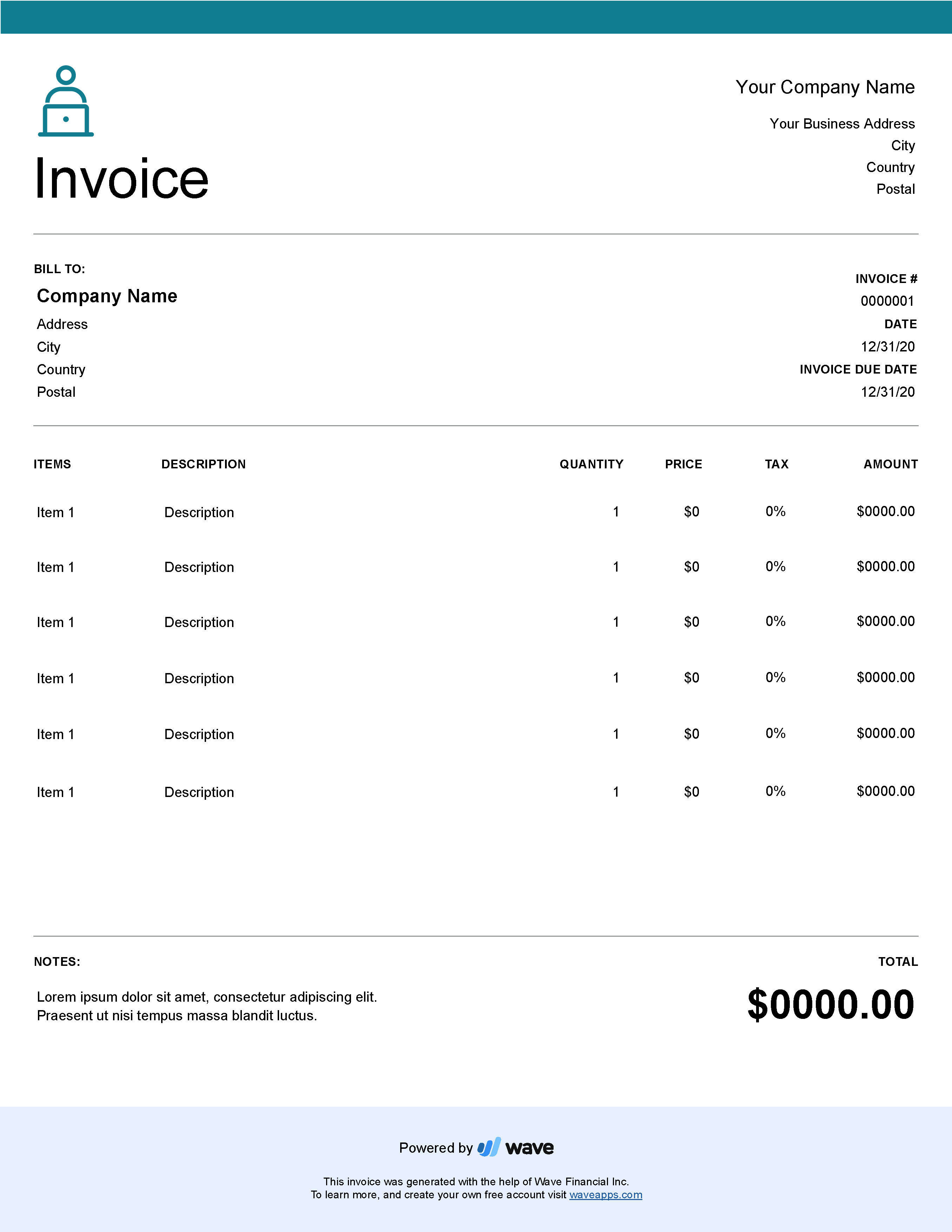 Invoice template preview