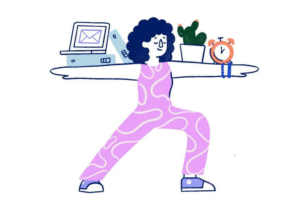 Entrepreneur balancing tasks in yoga post